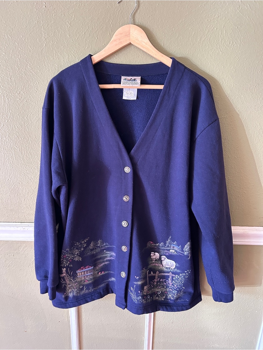 Grannycore Cottagecore Vintage Country Scene Navy Sweatshirt cardigan